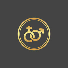 Female and male gold sign. Gender icon.