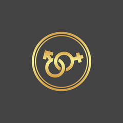 Female and male gold sign. Gender icon.