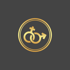 Female and male gold sign. Gender icon.