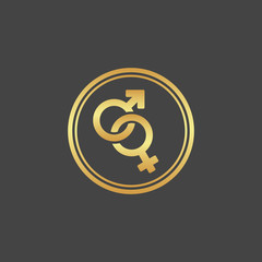 Female and male gold sign. Gender icon.