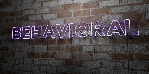 BEHAVIORAL - Glowing Neon Sign on stonework wall - 3D rendered royalty free stock illustration.  Can be used for online banner ads and direct mailers..