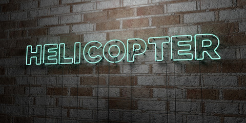 HELICOPTER - Glowing Neon Sign on stonework wall - 3D rendered royalty free stock illustration.  Can be used for online banner ads and direct mailers..