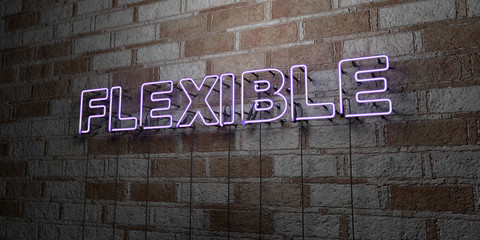FLEXIBLE - Glowing Neon Sign on stonework wall - 3D rendered royalty free stock illustration.  Can be used for online banner ads and direct mailers..