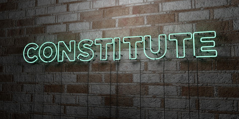 CONSTITUTE - Glowing Neon Sign on stonework wall - 3D rendered royalty free stock illustration.  Can be used for online banner ads and direct mailers..