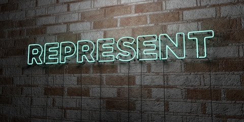 REPRESENT - Glowing Neon Sign on stonework wall - 3D rendered royalty free stock illustration.  Can be used for online banner ads and direct mailers..