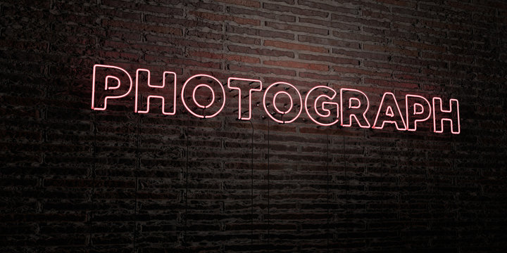 PHOTOGRAPH -Realistic Neon Sign on Brick Wall background - 3D rendered royalty free stock image. Can be used for online banner ads and direct mailers..
