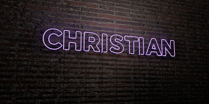 CHRISTIAN -Realistic Neon Sign on Brick Wall background - 3D rendered royalty free stock image. Can be used for online banner ads and direct mailers..