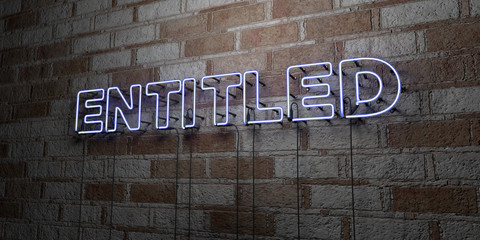 ENTITLED - Glowing Neon Sign on stonework wall - 3D rendered royalty free stock illustration.  Can be used for online banner ads and direct mailers..