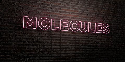 MOLECULES -Realistic Neon Sign on Brick Wall background - 3D rendered royalty free stock image. Can be used for online banner ads and direct mailers..
