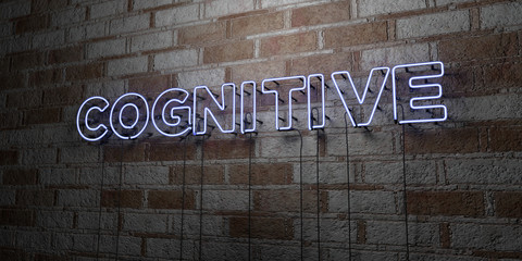 COGNITIVE - Glowing Neon Sign on stonework wall - 3D rendered royalty free stock illustration.  Can be used for online banner ads and direct mailers..