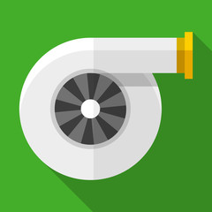Colorful turbocharger icon in modern flat style with long shadow. Car parts 