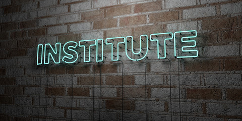 INSTITUTE - Glowing Neon Sign on stonework wall - 3D rendered royalty free stock illustration.  Can be used for online banner ads and direct mailers..