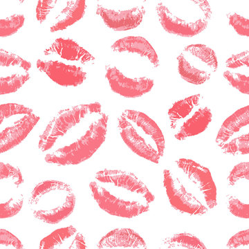 Lips print pattern on white background 