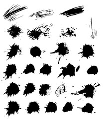 Set of black paint, ink, grunge, dirty brush strokes. splash black set