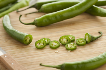 Green hot chili peppers