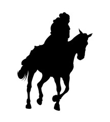 Woman Riding Horse Silhouette on White Background
