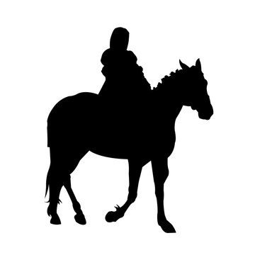 Woman Riding Horse Silhouette on White Background