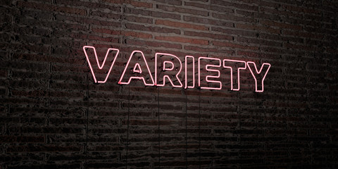 VARIETY -Realistic Neon Sign on Brick Wall background - 3D rendered royalty free stock image. Can be used for online banner ads and direct mailers..