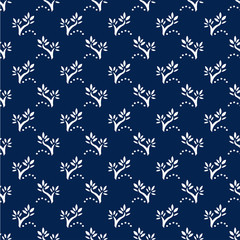 Navy Blue Floral Seamless Pattern - 129177229