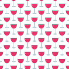 White Seamless Pattern with Glass of Wine