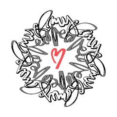 Fototapeta na wymiar Love concept mandala style calligraphic lettering