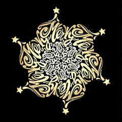 Merry Christmas mandala style calligraphic lettering circular in