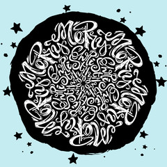 Merry Christmas mandala style calligraphic lettering circular in