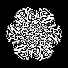 Merry Christmas mandala style calligraphic lettering circular in