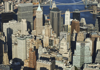 View from helicopter over Hudson river and Manhattan