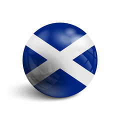 Obraz premium Realistic ball with flag of Scotland . Sphere with a reflection of the incident light with shadow.