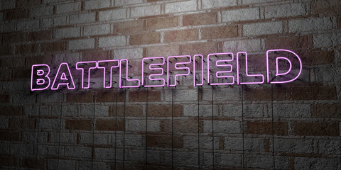 BATTLEFIELD - Glowing Neon Sign on stonework wall - 3D rendered royalty free stock illustration.  Can be used for online banner ads and direct mailers..