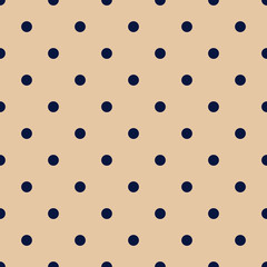 Vintage Tan Seamless Pattern with Navy Blue Polka Dots - 129178201