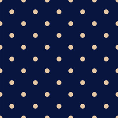 Vintage Navy Blue Seamless Pattern with Tan Polka Dots