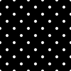 Vintage Black Seamless Pattern with White Polka Dots