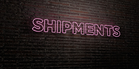 SHIPMENTS -Realistic Neon Sign on Brick Wall background - 3D rendered royalty free stock image. Can be used for online banner ads and direct mailers..