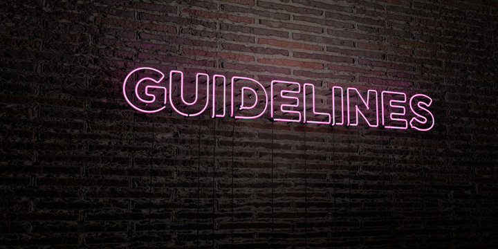 GUIDELINES -Realistic Neon Sign on Brick Wall background - 3D rendered royalty free stock image. Can be used for online banner ads and direct mailers..