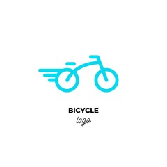 Rounded line art vector logo of stylized blue bicycle.