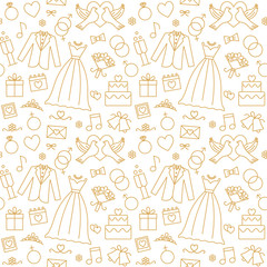 Elegant wedding outline icons vector seamless pattern