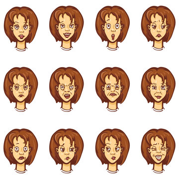 Vector Set of Female Character Emotions