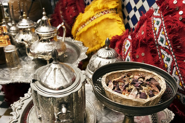 Moroccan silver tea party pots