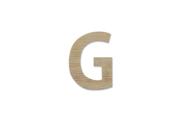 english alphabet G made from wood isolated on white background