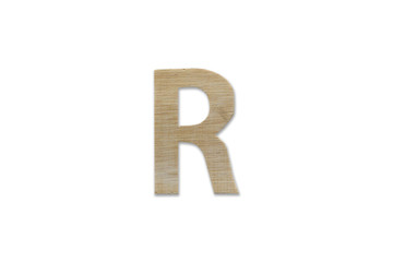 english alphabet R made from wood isolated on white background