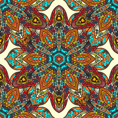 Ornate floral seamless texture, endless pattern with vintage mandala elements.