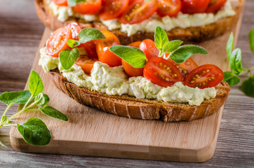 Fresh cheese panini bread with herbs