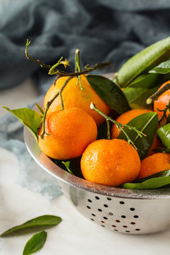 Fresh mandarin oranges fruit with leaves