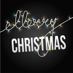 Merry Christmas Lights Garland Text Postcard Vector