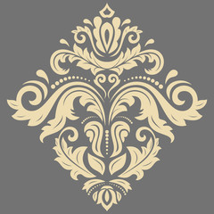 Elegant ornament in the style of barogue. Abstract traditional pattern with oriental elements. Gray and golden pattern