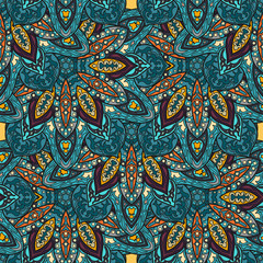 Ornate floral seamless texture, endless pattern with vintage mandala elements.