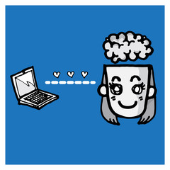 computer brain woman cartoon vector character