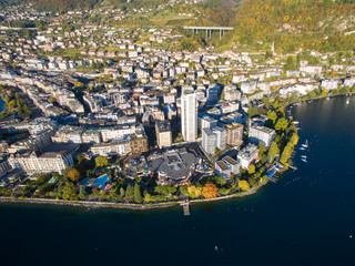 Aerial view of Montreux waterfront, Switzerland